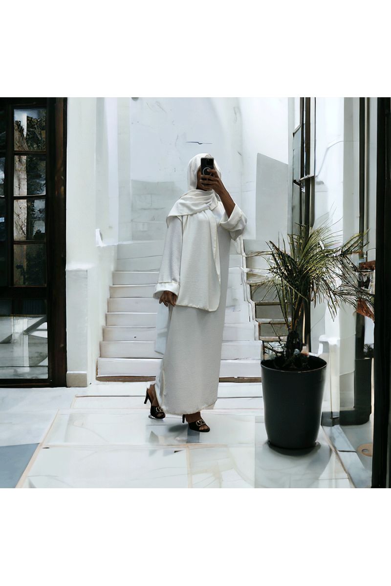 Robe abaya couleur blanche avec foulard  intégré  - 3