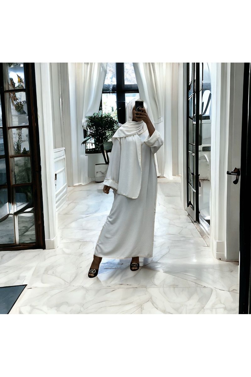 Robe abaya couleur blanche avec foulard  intégré  - 4