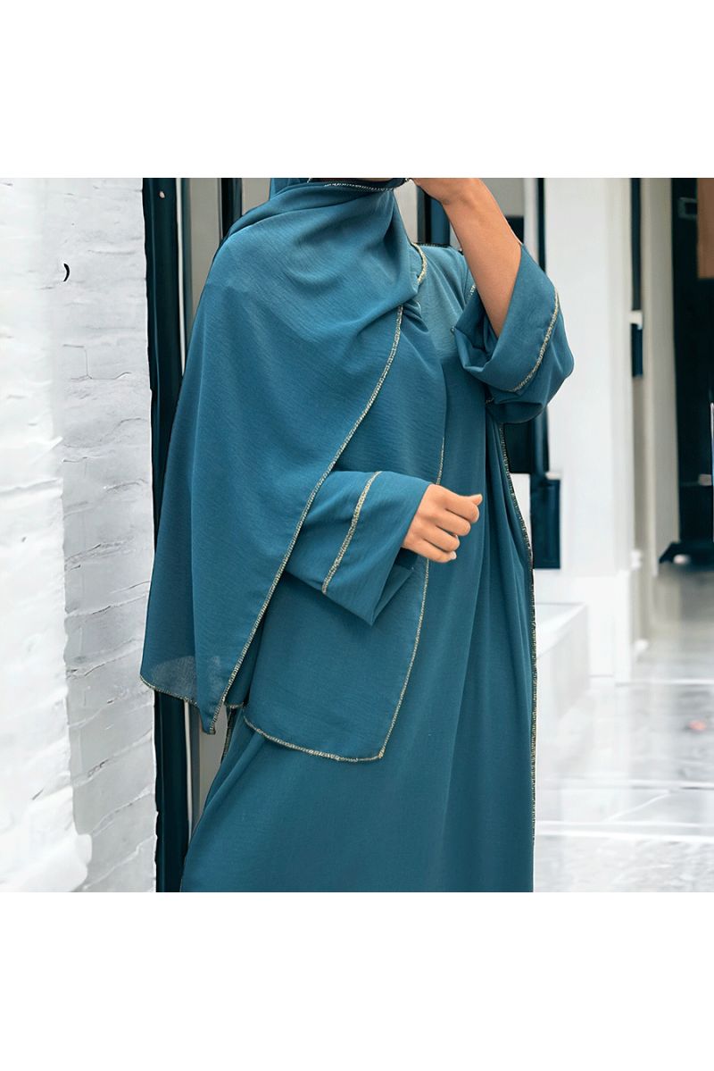 Robe abaya couleur indigo avec foulard  intégré  - 1