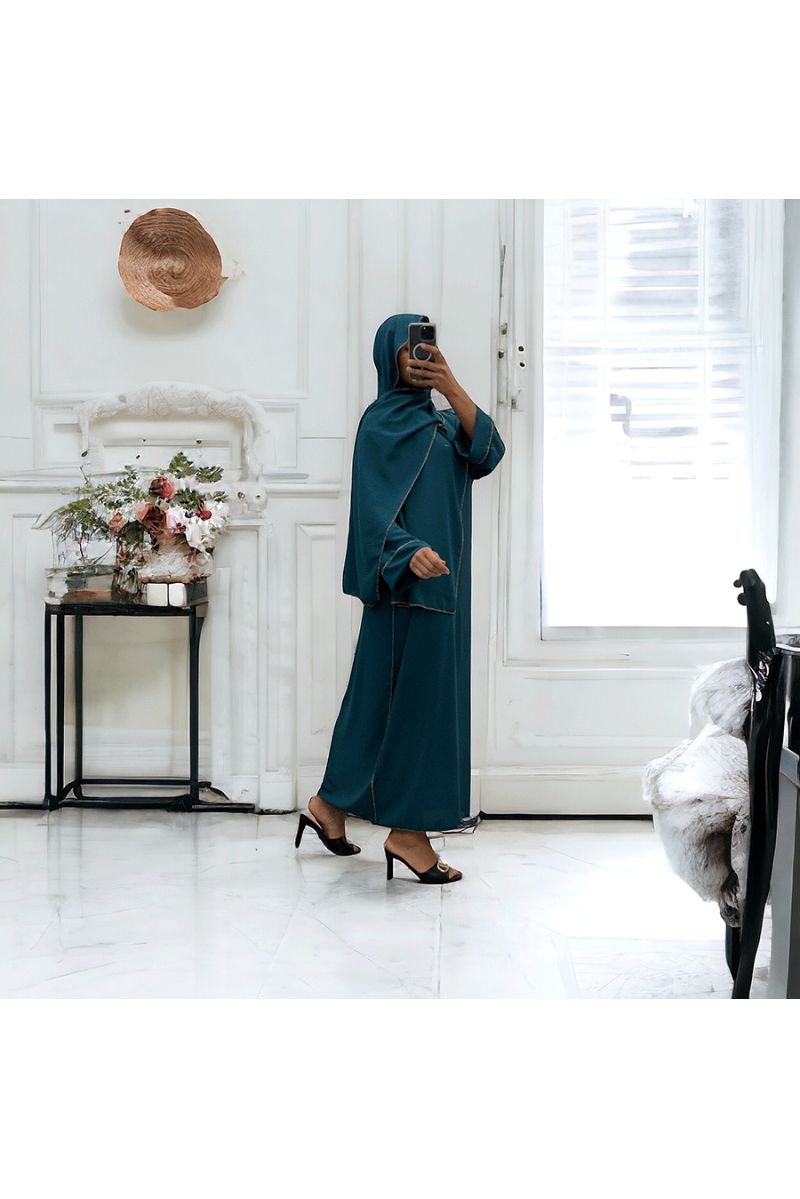 Robe abaya couleur indigo avec foulard  intégré  - 2