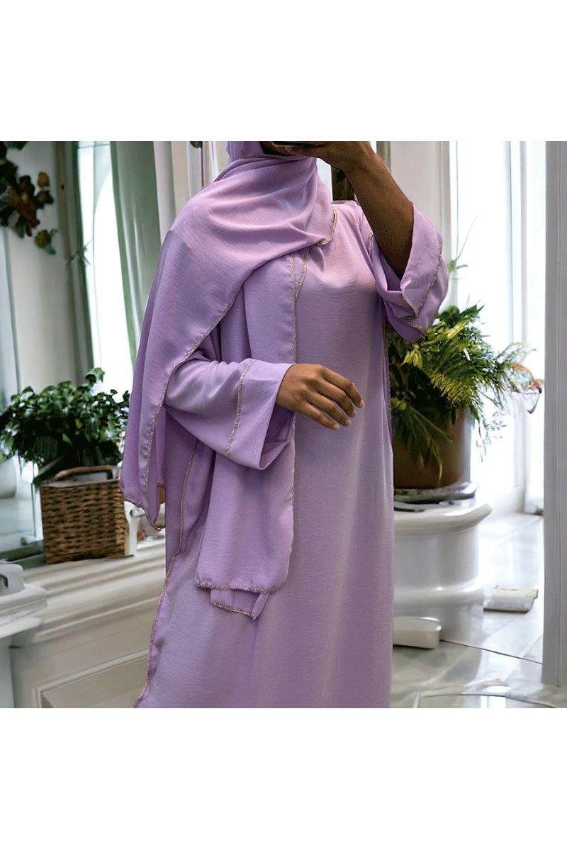 Robe abaya couleur lilas avec foulard  intégré  - 1