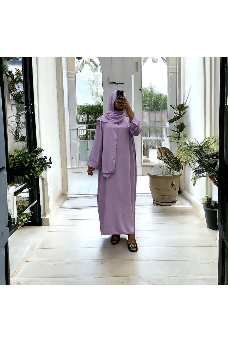 Robe abaya couleur lilas avec foulard  intégré  - 2