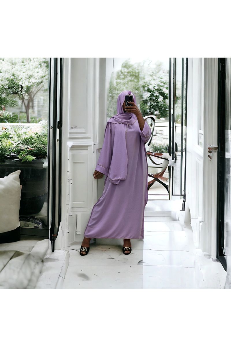 Robe abaya couleur lilas avec foulard  intégré  - 3