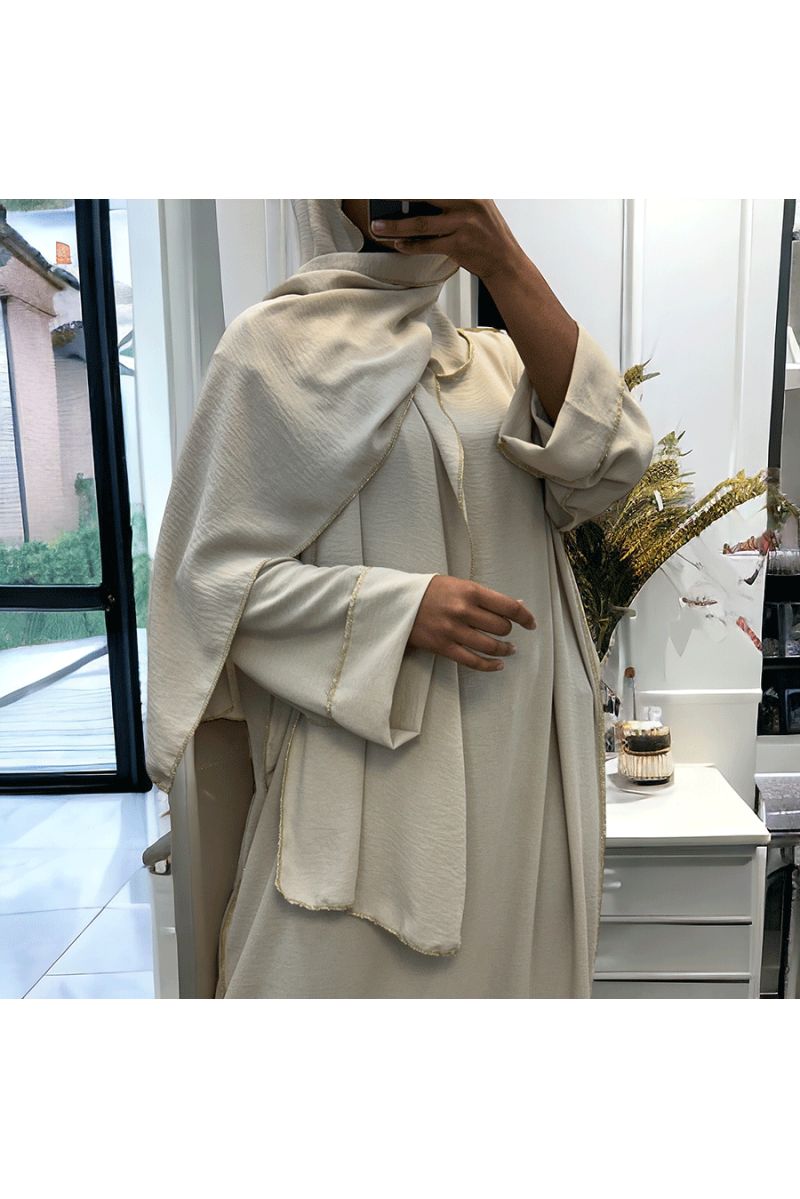 Robe abaya couleur beige avec foulard  intégré  - 1