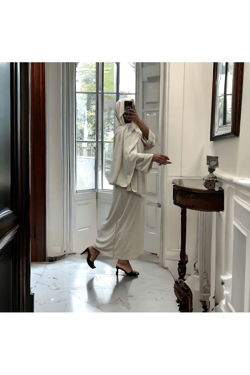 Robe abaya couleur beige avec foulard  intégré  - 2