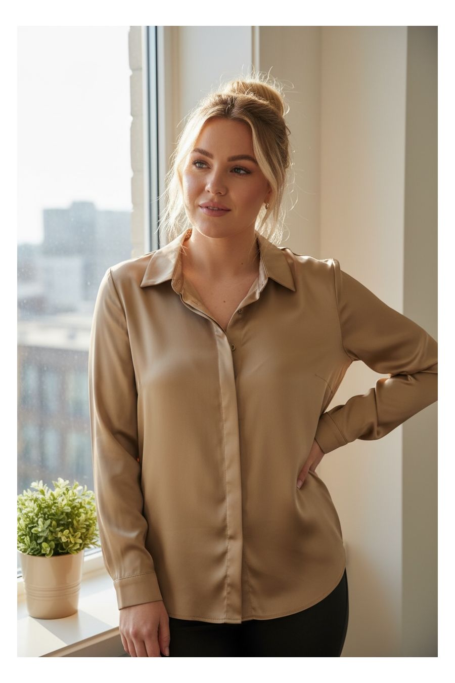 Chemise Fluide Satinée beige – Élégance & Confort - 1