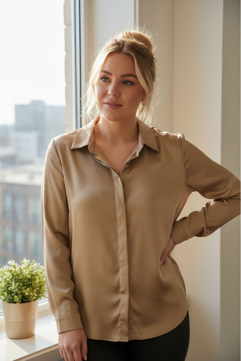 Chemise Fluide Satinée beige – Élégance & Confort - 1