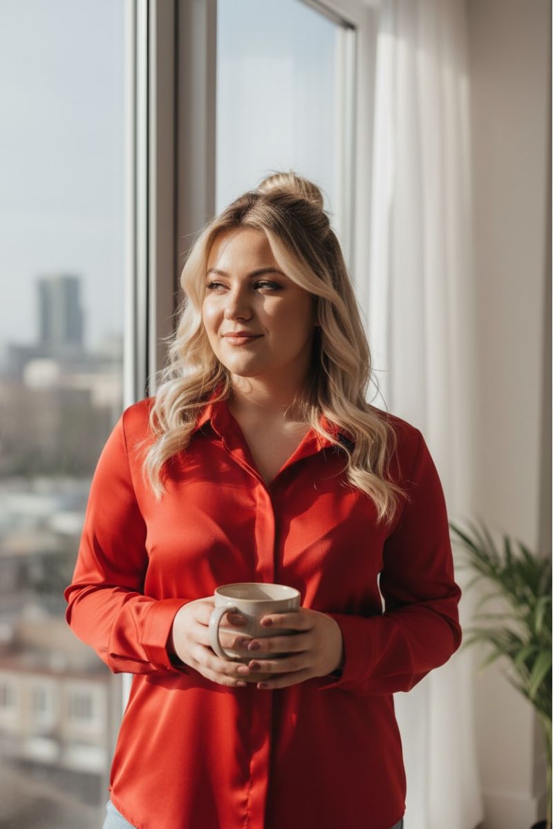 Chemise Fluide Satinée rouge – Élégance & Confort - 1