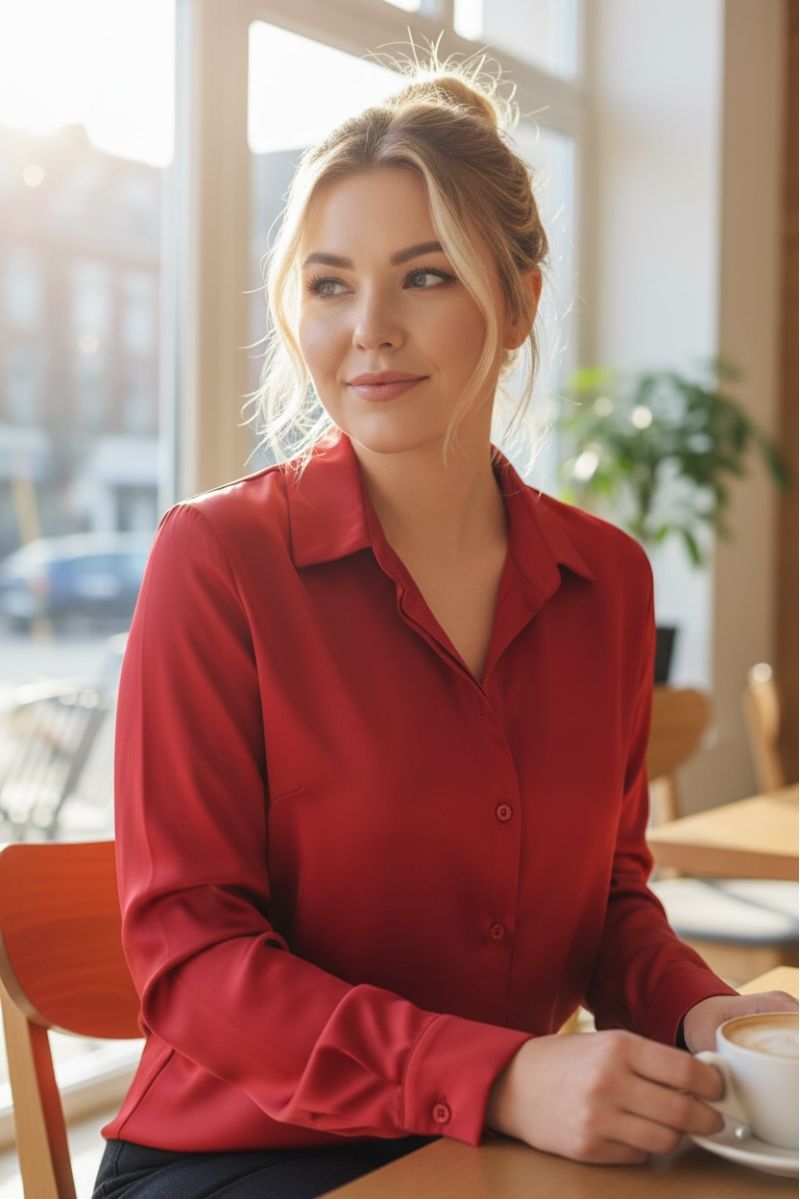 Chemise Fluide Satinée rouge – Élégance & Confort - 2
