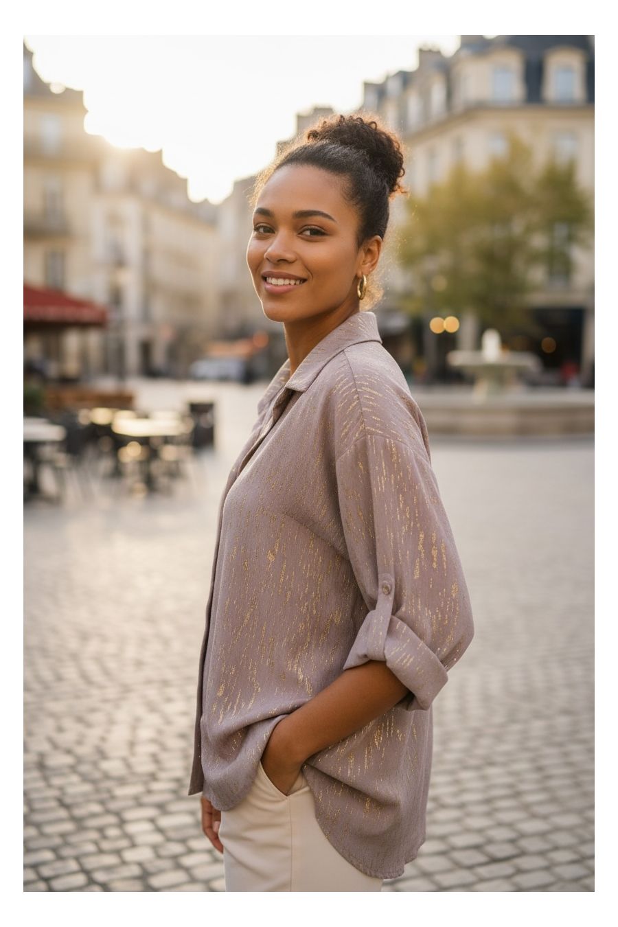 Chemise Fluide gris – Douceur & Éclat - 1