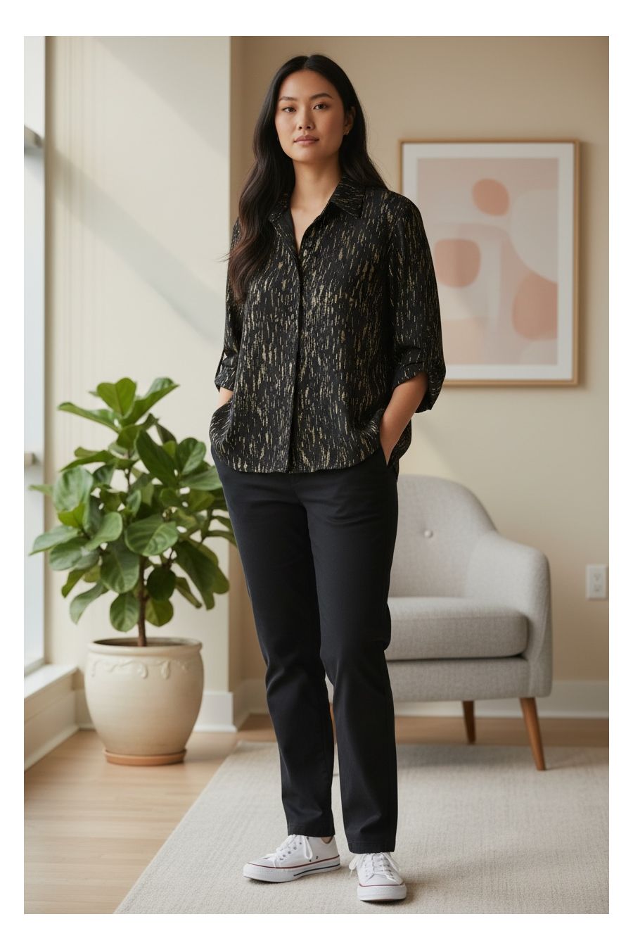 Chemise Fluide aux Éclats Dorés – Chic & Facile à Vivre - 1