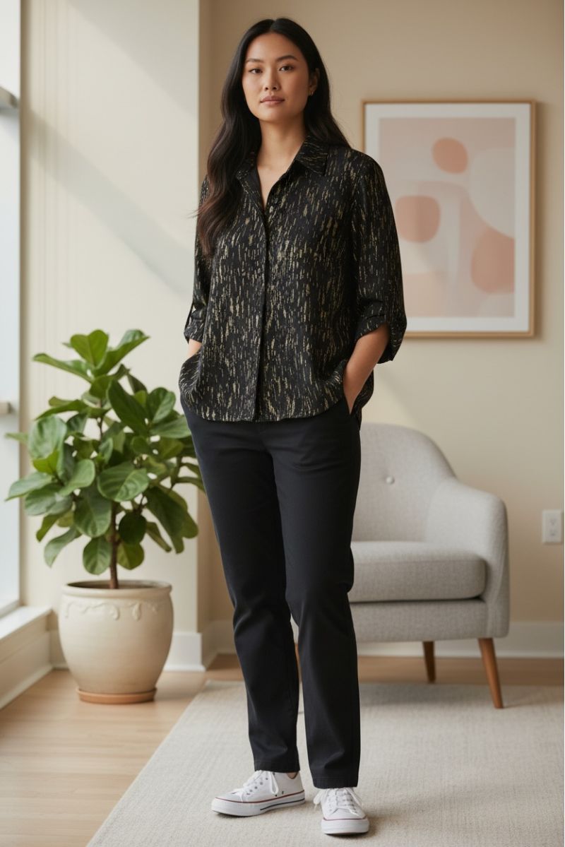 Chemise Fluide aux Éclats Dorés – Chic & Facile à Vivre - 1