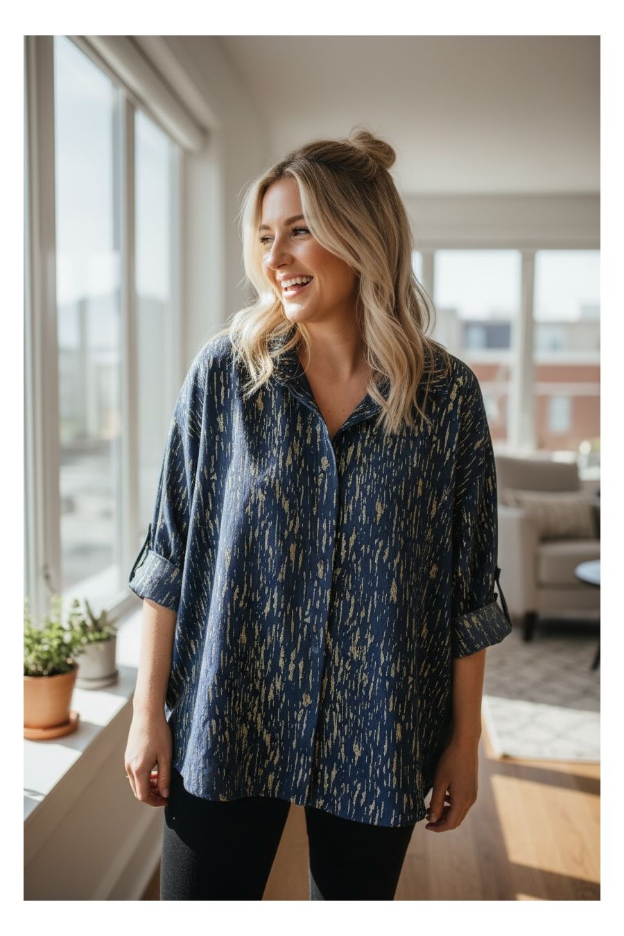 Chemise Fluide marine & Or – Élégance Royale - 1