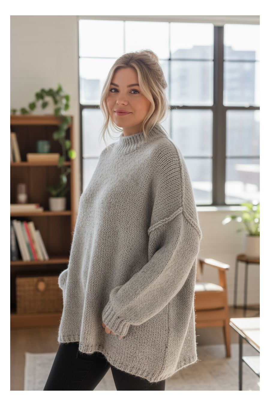 Pull gris clair Col Montant en Maille Douce - Taille Unique - 1