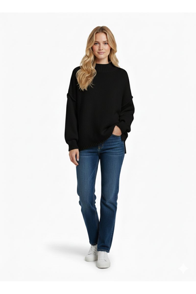 Pull noir Col Montant en Maille Douce - Taille Unique - 1