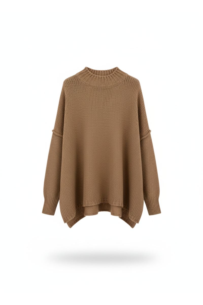 Pull taupe Col Montant en Maille Douce - Taille Unique - 2