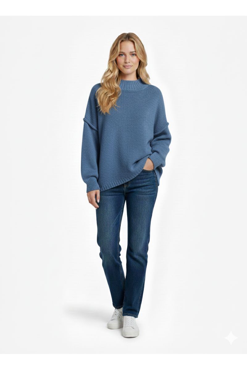 Pull bleu jean Col Montant en Maille Douce - Taille Unique - 1