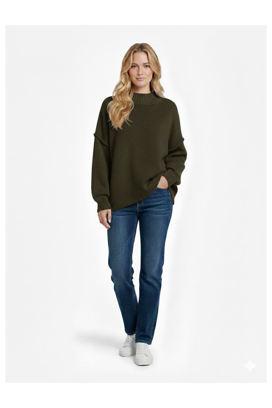 Pull kaki Col Montant en Maille Douce - Taille Unique - 1