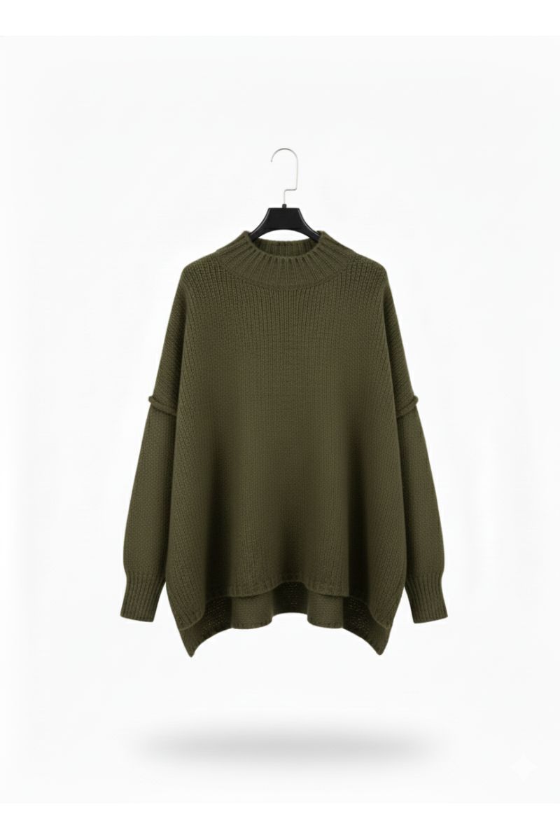 Pull kaki Col Montant en Maille Douce - Taille Unique - 2