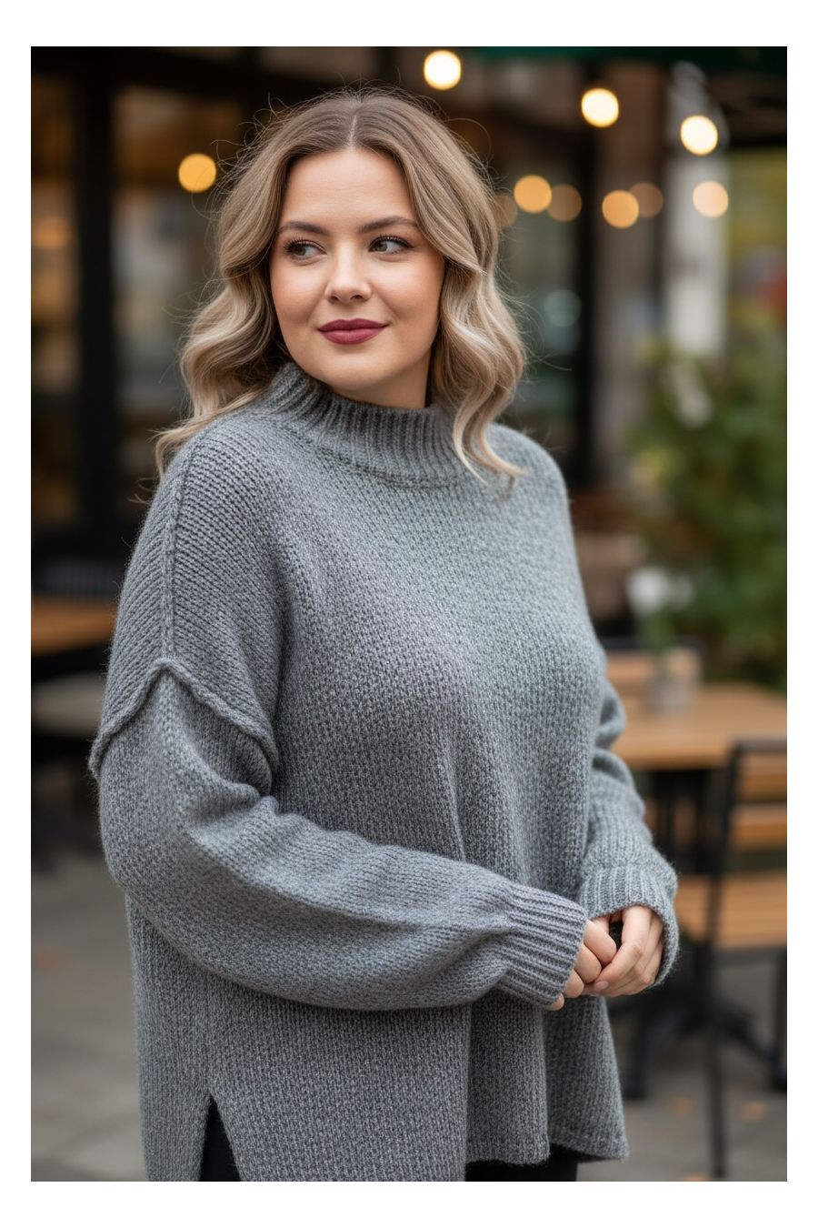 Pull gris foncé Col Montant en Maille Douce - Taille Unique - 1