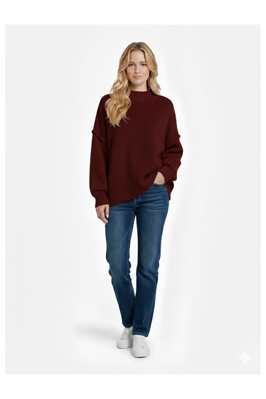 Pull bordeaux Col Montant en Maille Douce - Taille Unique - 1