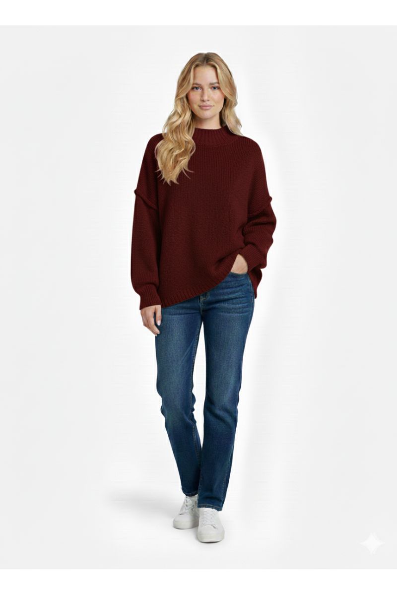 Pull bordeaux Col Montant en Maille Douce - Taille Unique - 1