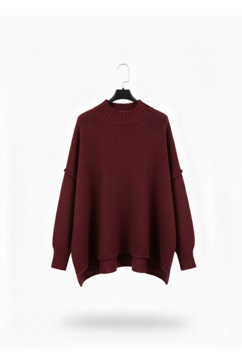 Pull bordeaux Col Montant en Maille Douce - Taille Unique - 2