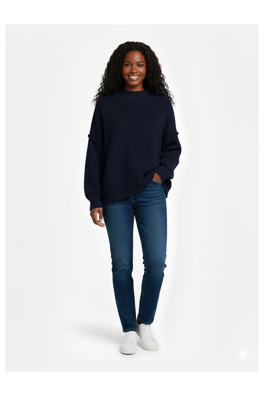 Pull marine Col Montant en Maille Douce - Taille Unique - 1