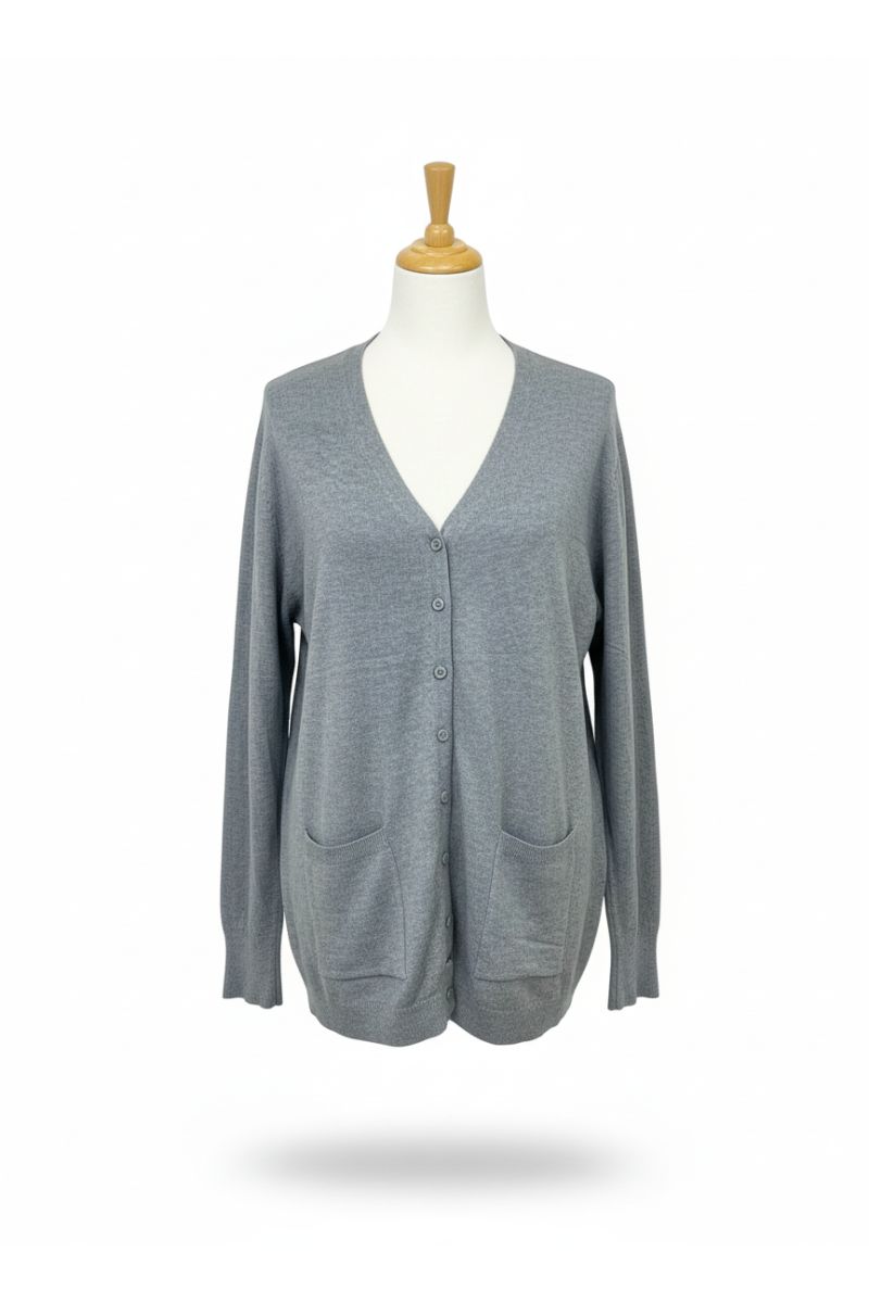 Gilet gris Cardigan Maille Douce - Col V - 2