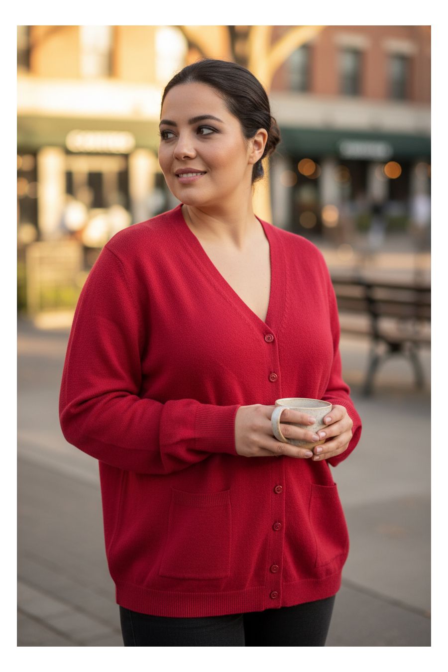 Gilet rouge Cardigan Maille Douce - Col V - 1