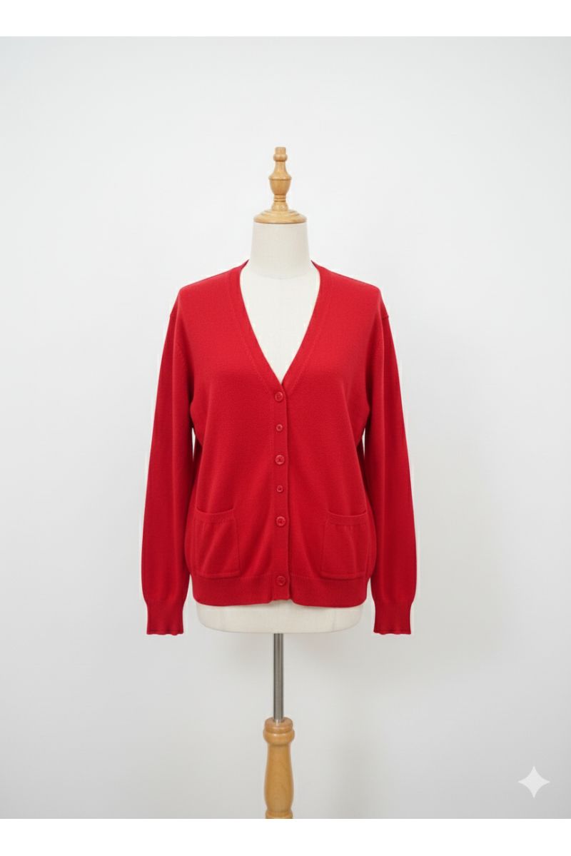 Gilet rouge Cardigan Maille Douce - Col V - 2