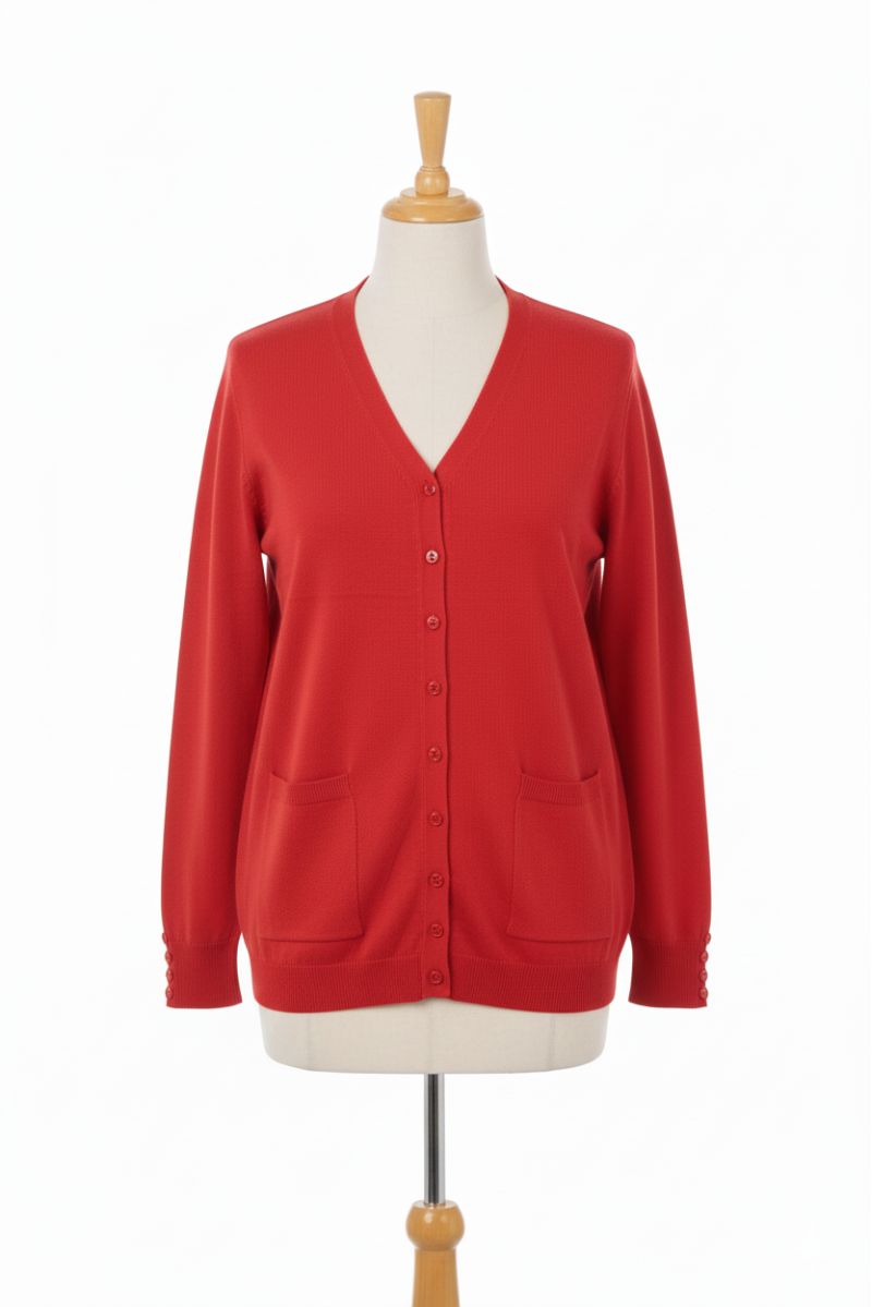 Gilet rouge Cardigan Maille Douce - Col V - 3
