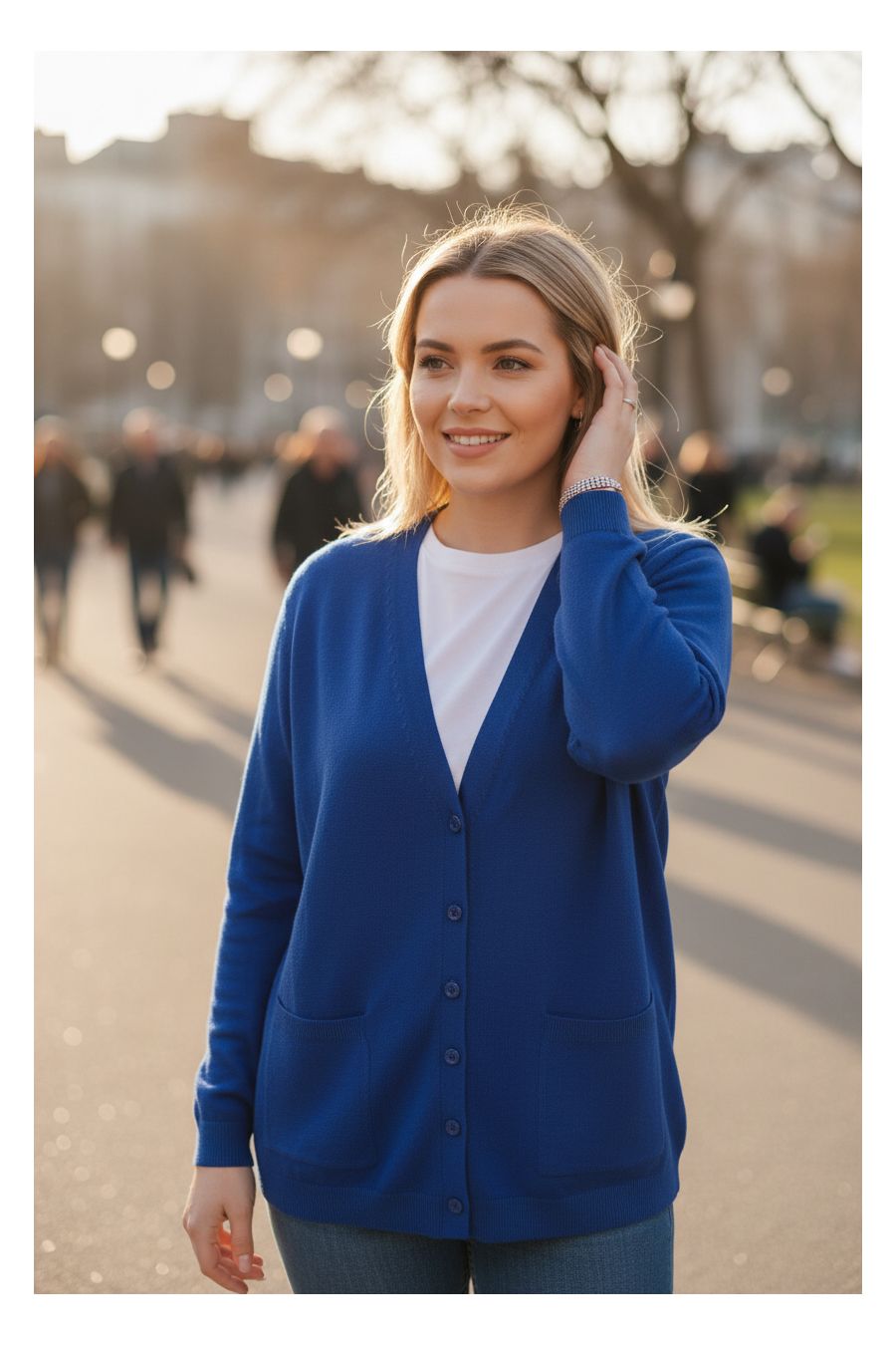 Gilet bleu roi Cardigan Maille Douce - Col V - 1