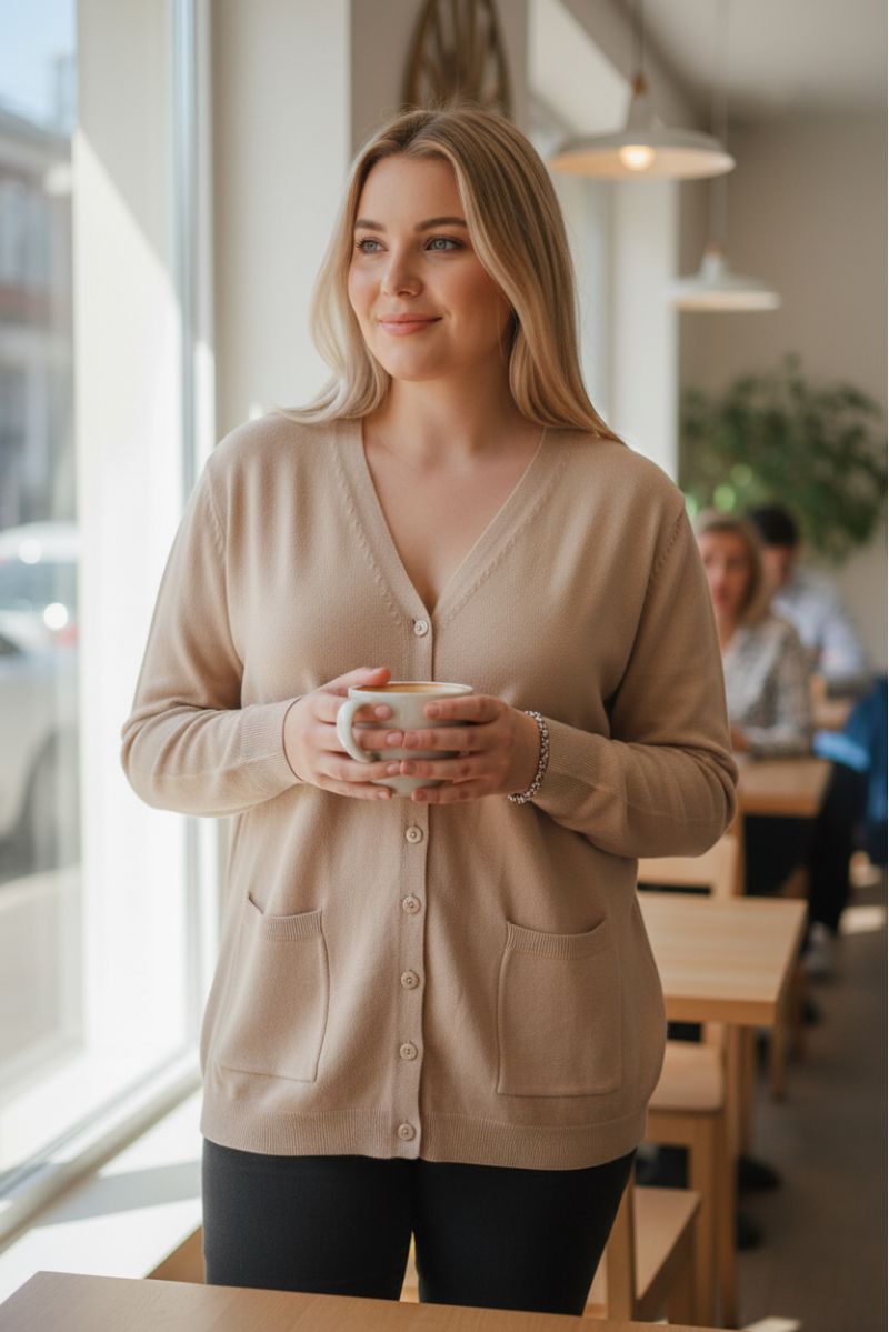 Gilet beige Cardigan Maille Douce - Col V - 1