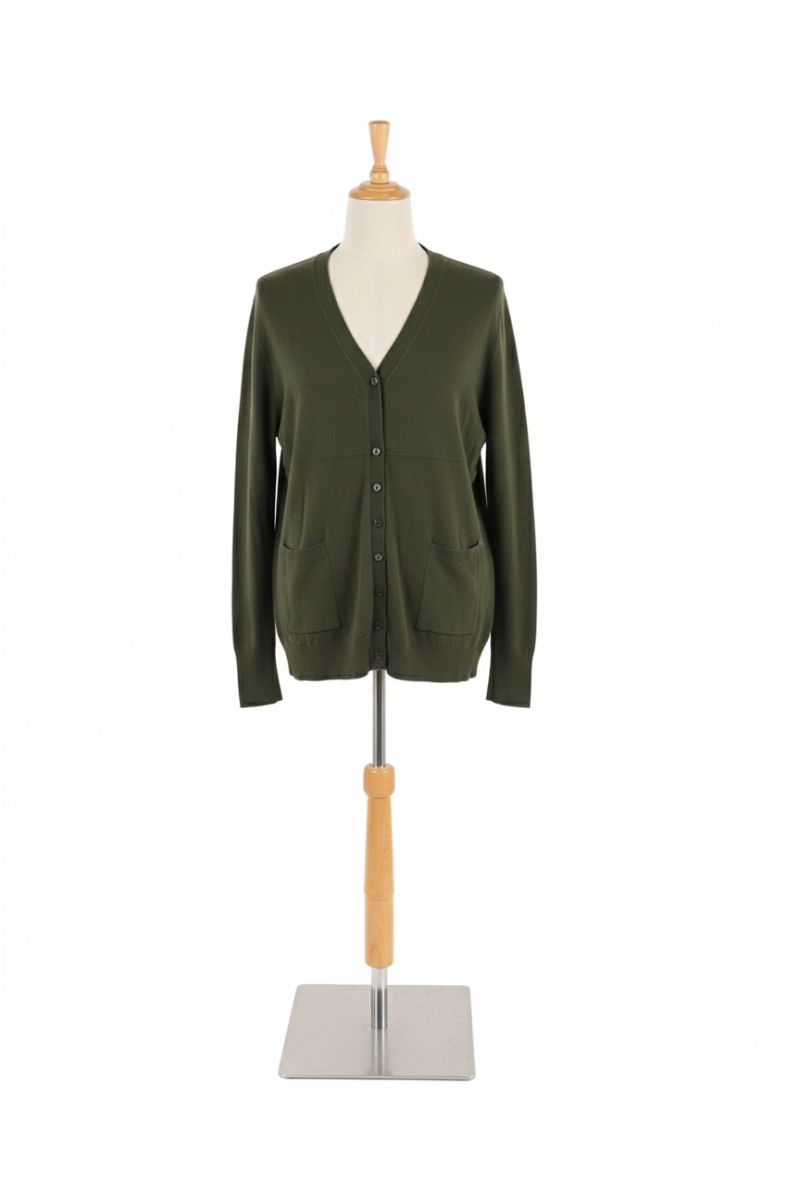 Gilet kaki Cardigan Maille Douce - Col V - 2