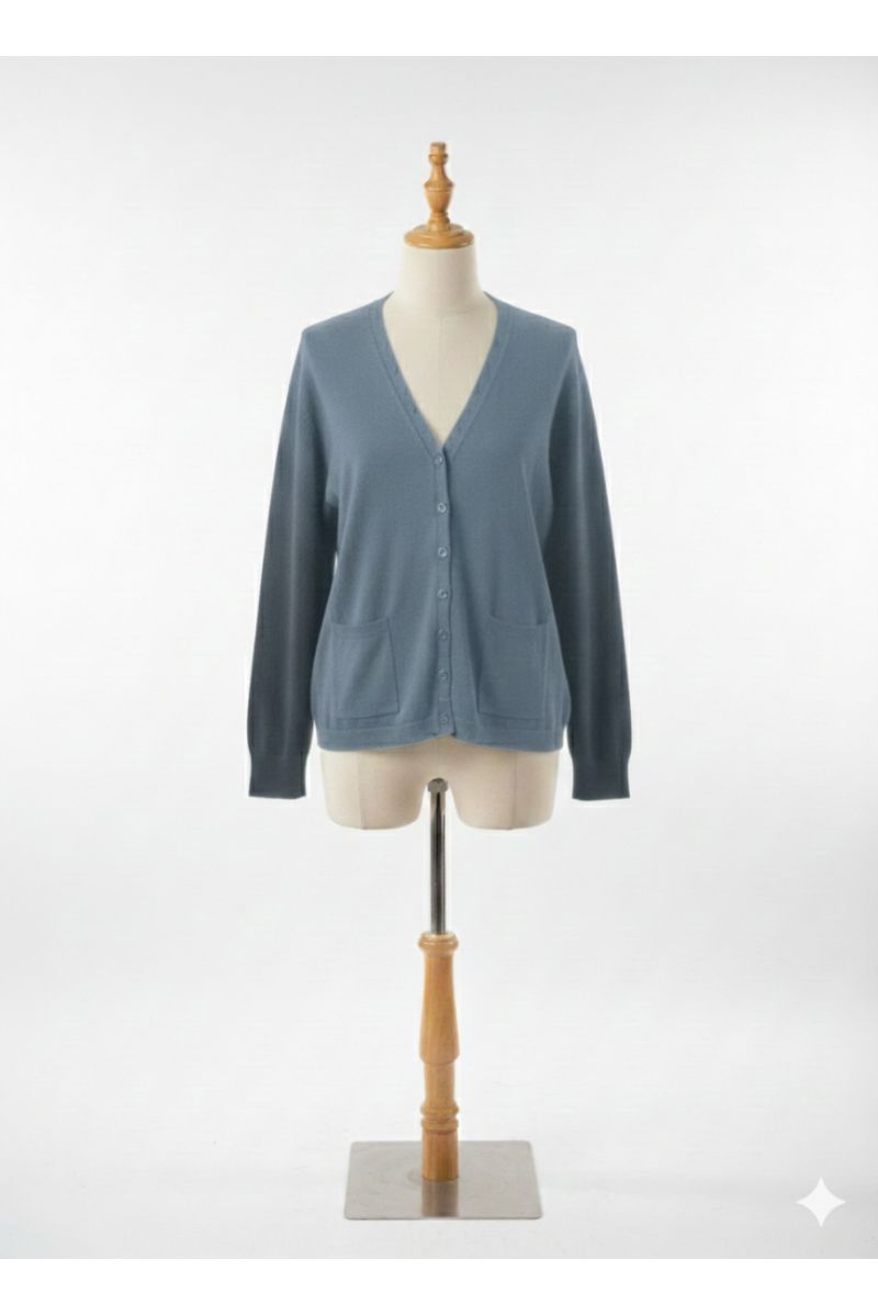 Gilet bleu Cardigan Maille Douce - Col V - 2