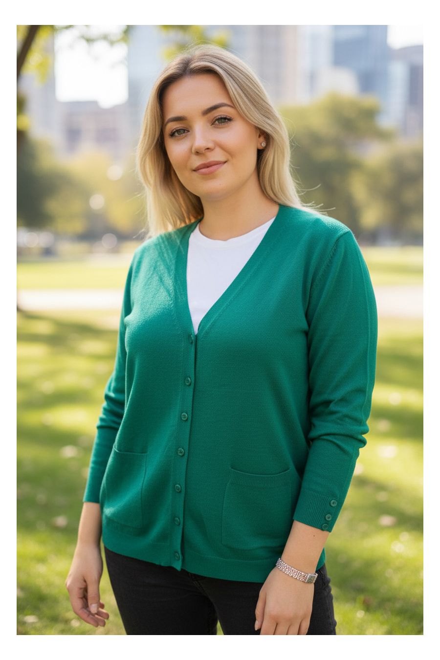 Gilet vert Cardigan Maille Douce - Col V - 1