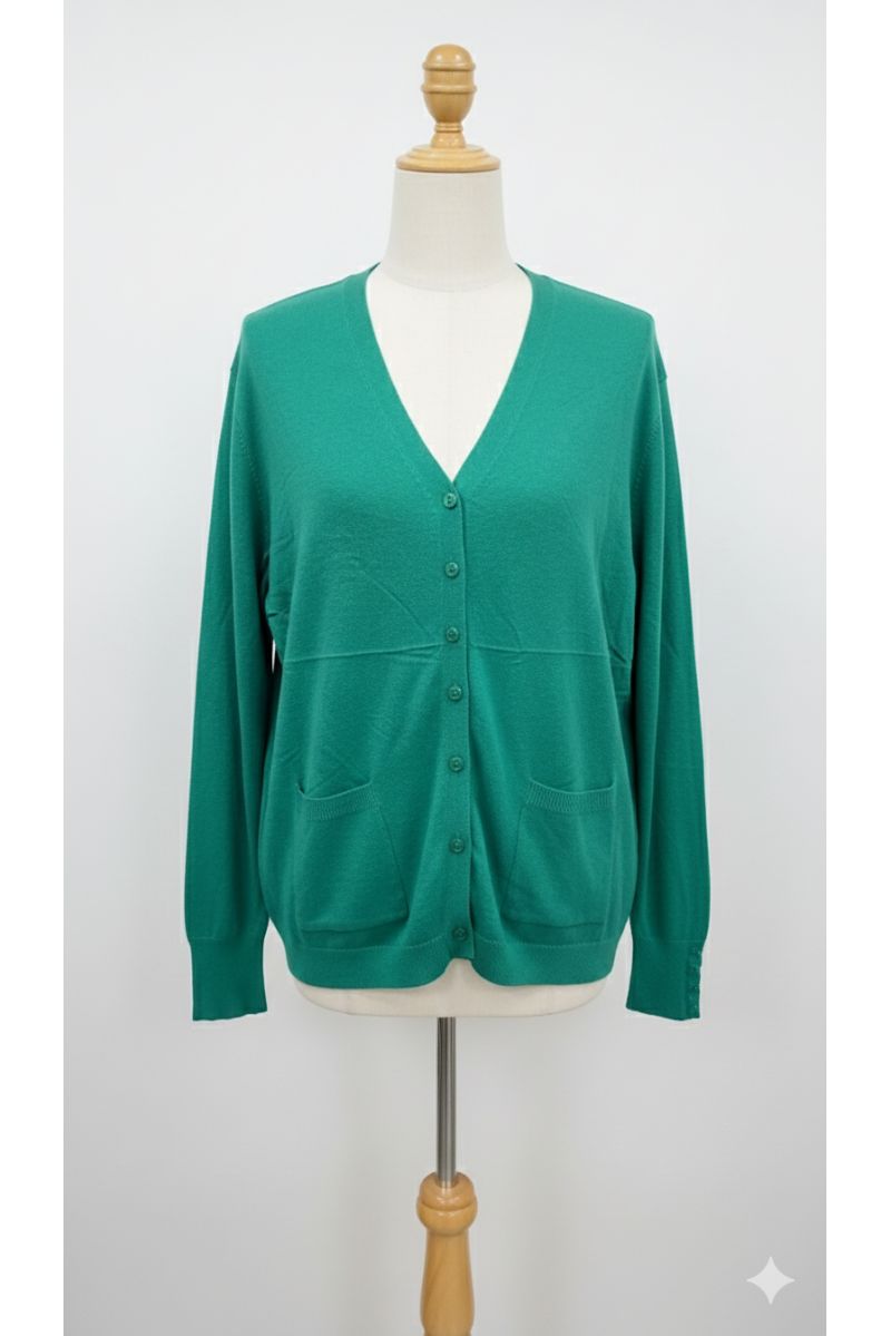 Gilet vert Cardigan Maille Douce - Col V - 2