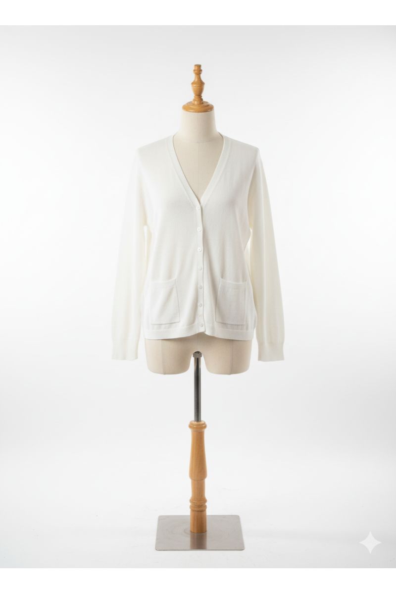 Gilet blanc Cardigan Maille Douce - Col V - 2