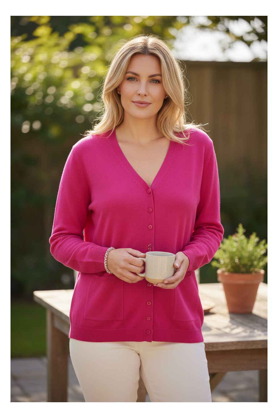 Gilet fuschia Cardigan Maille Douce - Col V - 2