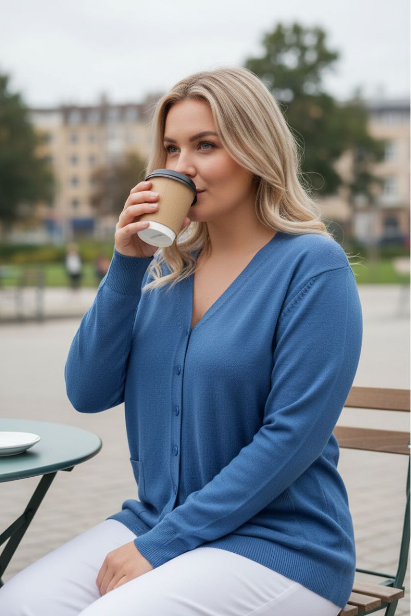 Gilet bleu marine Cardigan Maille Douce - Col V - 1