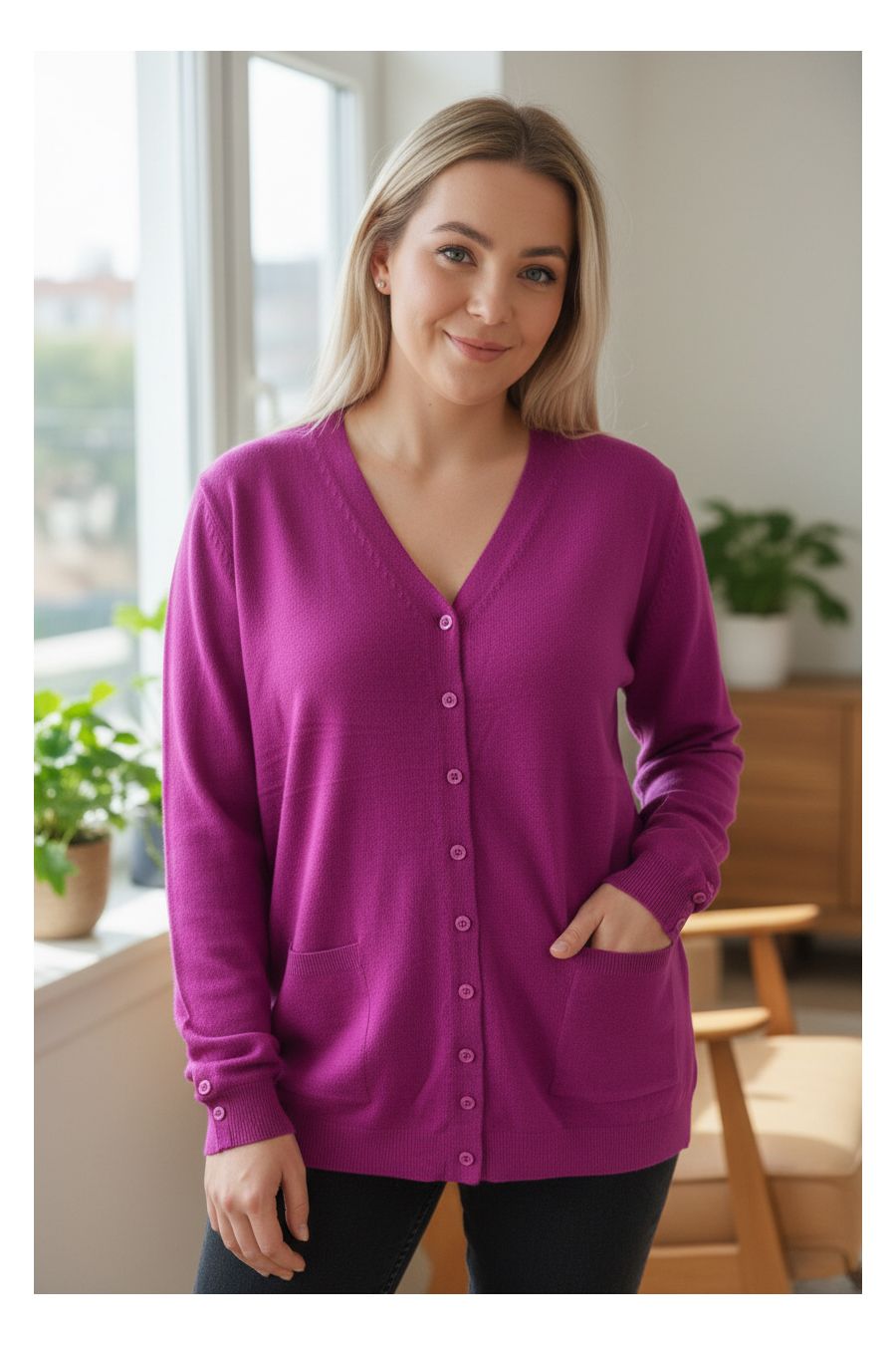 Gilet violine Cardigan Maille Douce - Col V - 2