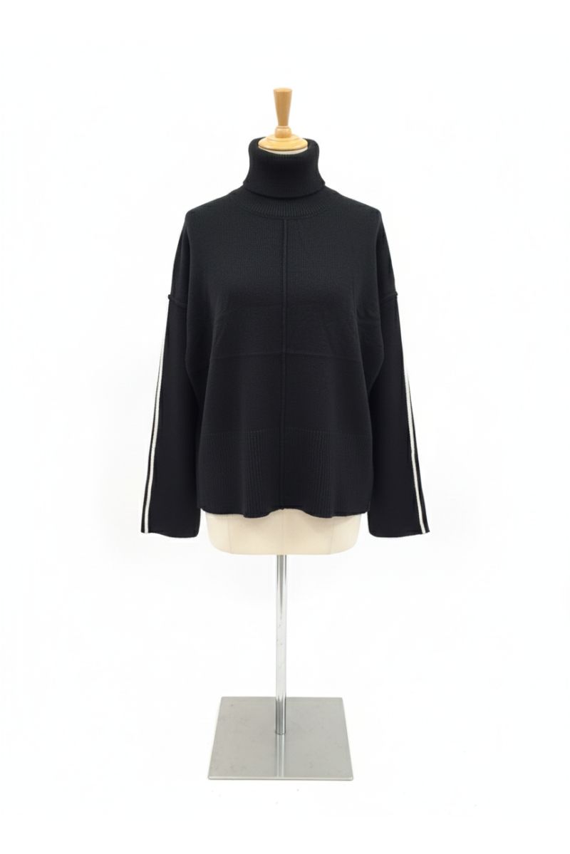 copy of  Very stretchy ribbed knit sweater: High collar, puffed sleeves and subtle details for a trendy look - 2