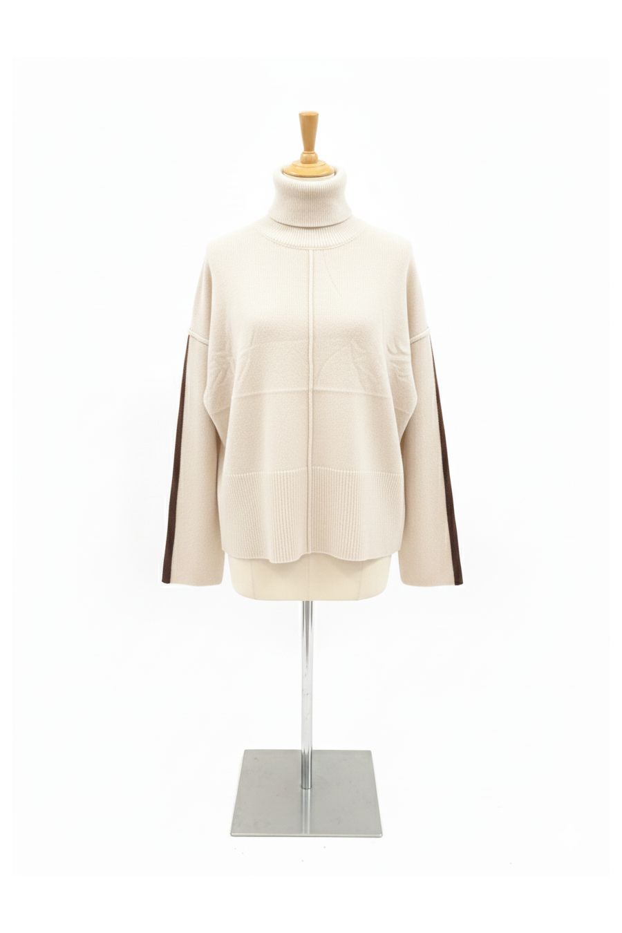 copy of  copy of  Very stretchy ribbed knit sweater: High collar, puffed sleeves and subtle details for a trendy look - 2