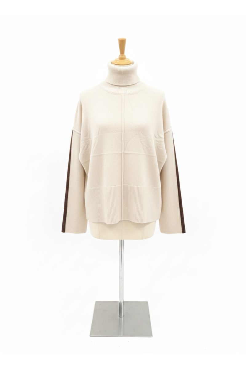 copy of  copy of  Very stretchy ribbed knit sweater: High collar, puffed sleeves and subtle details for a trendy look - 2