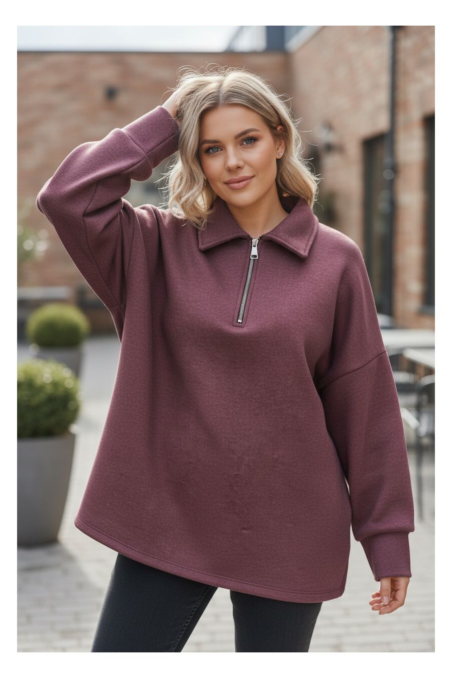 copy ofSweat Oversize à Col Zippé – Douceur & Style Italien