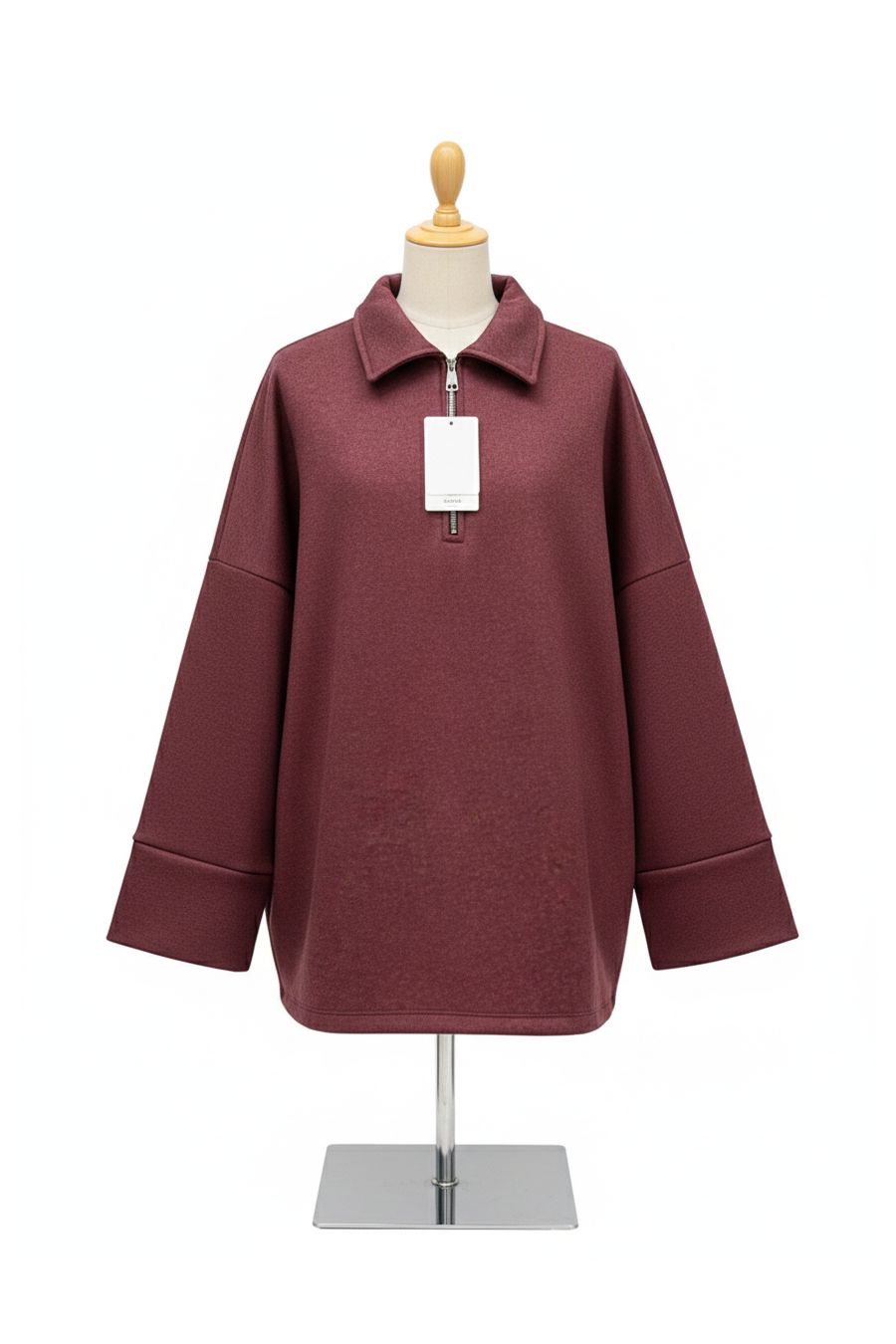 Sweat bordeaux Oversize à Col Zippé – Douceur & Style Italien