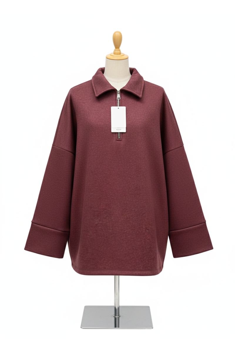 Sweat bordeaux Oversize à Col Zippé – Douceur & Style Italien