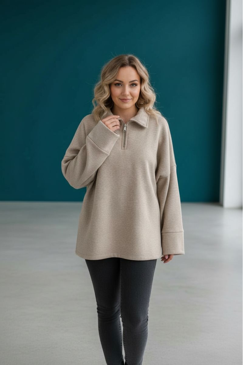 copy ofSweat Oversize à Col Zippé – Douceur & Style Italien