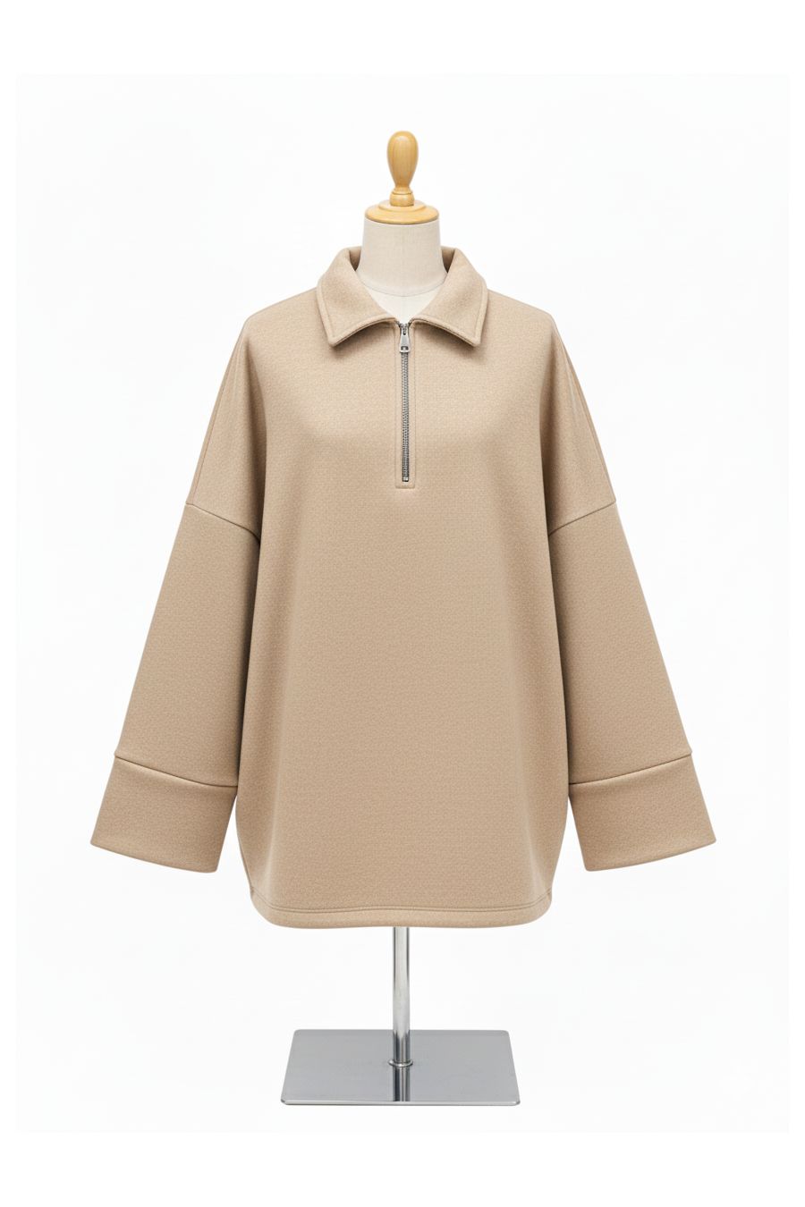 Sweat beige Oversize à Col Zippé – Douceur & Style Italien